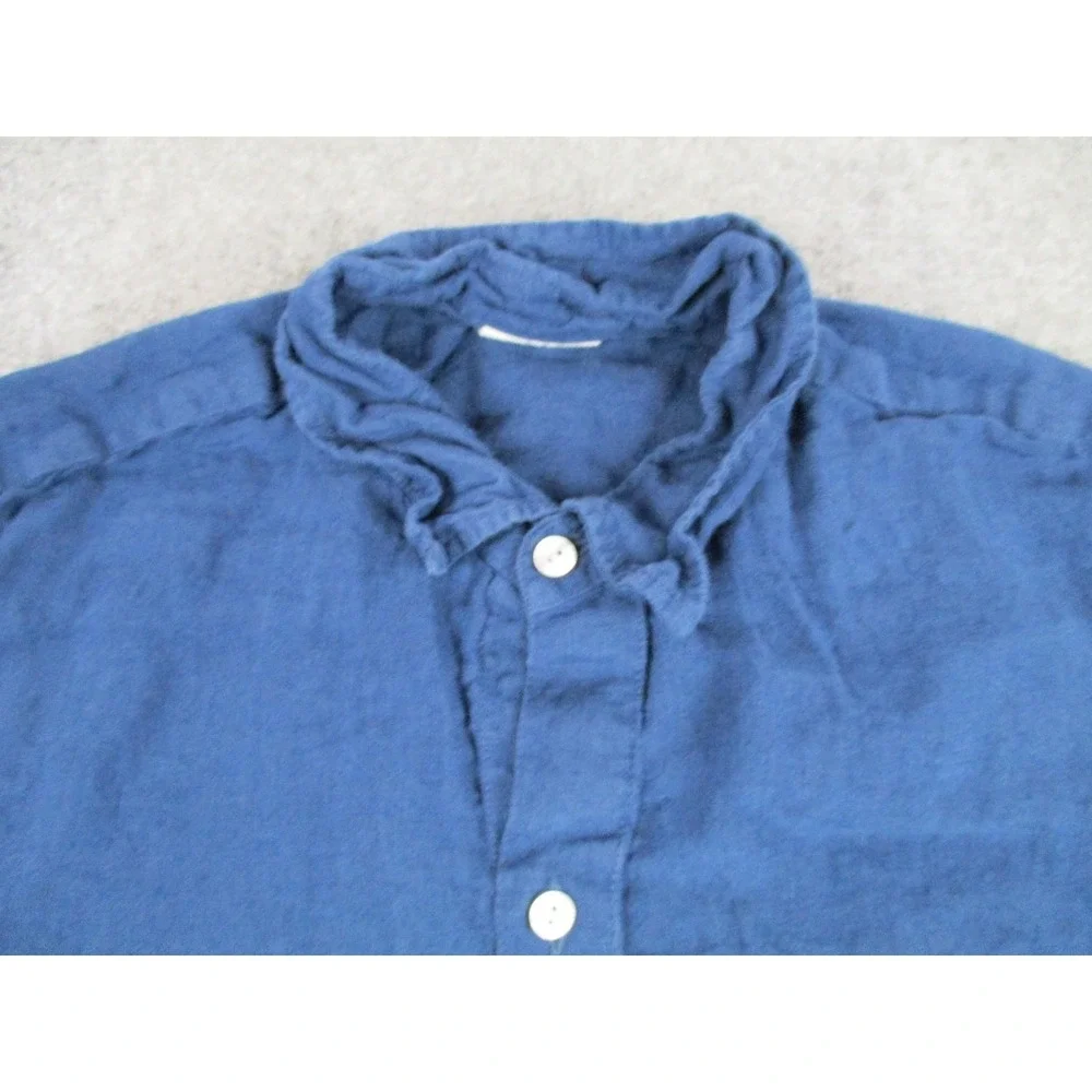 ANOKHI Shirt Mens Extra Large Blue Linen Button Up Relaxed Breathable Camp